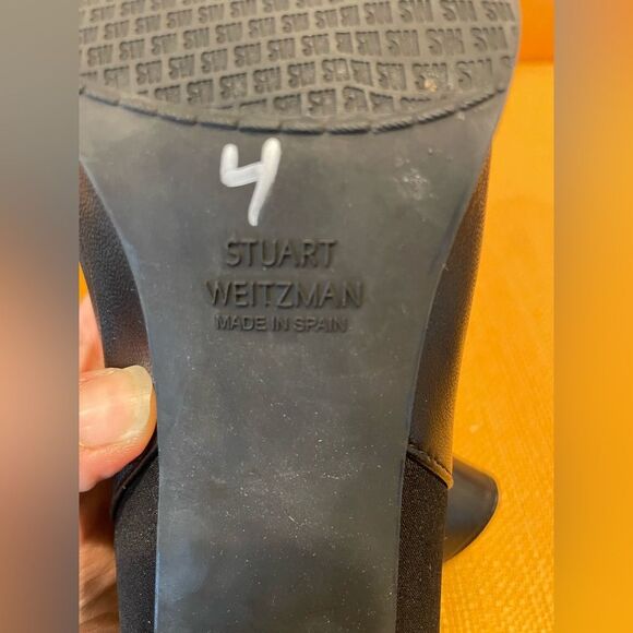 Stuart Weitzman Womens Black Leather Stretch Ankle Notch Heel Boots Sz 8.5 Eu 39 - Picture 7 of 9